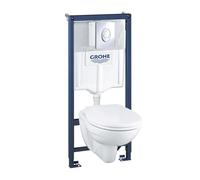 Grohe Solido - Conjunto de inodoro suspendido + taza y asiento Softclose Bau Ceramic, pulsador Skate Air, cromo 39192000
