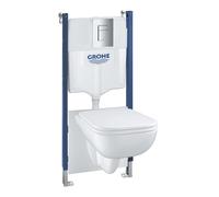 Grohe Solido - Conjunto de módulo de instalación empotrado, inodoro Edge Ceramic y asiento softclose, pulsador de descarga Even, cromo 39816000
