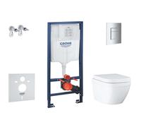 Grohe Solido - Conjunto de módulo de instalación empotrado, inodoro y asiento Euro Ceramic Compact, softclose, pulsador Even, cromo SANI15BB1106