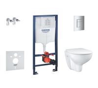 Grohe Solido - Conjunto de módulo de instalación empotrado, inodoro y asiento Slim Bau Ceramic, softclose, pulsador de descarga Even, cromo SANI15BB1101