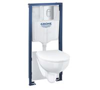 Grohe Solido - Juego de instalación pre-pared, inodoro Euro Ceramic y asiento softclose, pulsador Arena Cosmopolitan, cromado 39902000