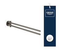 GROHE Start 41183AL0 - Toallero Doble (para 2 Toallas Grandes, 44 cm de Largo, Giratorio, para taladrar, con Tornillos y Tacos, fijación Oculta, Superficie Duradera), Color Gris