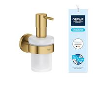 GROHE Start 41195GN0 - Dispensador de jabón con Soporte (Metal y Vidrio, cantidad de Relleno 160 ml, Cierre Oculto, Incluye Tornillos y Tacos), Dorado Cepillado Cool Sunrise, 41195GN0