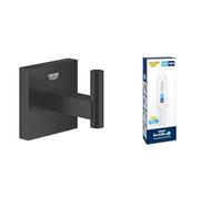Grohe Start Cube QuickFix + A1 Quickglue - Pegamento Quickglue A1 + Colgador de Toallas de Ducha de Pared para Baño (Metal, Fijación Oculta, Incluye Tornillos y Tacos), Negro Mate, 409612430