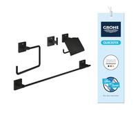 GROHE Start Cube Quickfix, Conjunto de Accesorios de baño 4 en 1 (Colgador, argolla, portarollos y toallero), Negro Mate 411152430