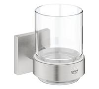 Grohe Start Cube QuickFix - Portacepillos con soporte, gris mate, para pegar (pegamento QuickGlue A1) o atornillar, ref. 41097DC0
