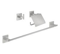 Grohe Start Cube QuickFix - Set de accesorios 3-en-1, Portarollos con tapa, colgador individual y barra para toallas, gris mate, para pegar (pegamento QuickGlue A1) o atornillar, ref. 41124DC0