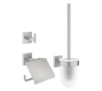Grohe Start Cube QuickFix - Set de accesorios 3-en-1, Portarollos con tapa, colgador individual y set escobillero, gris mate, para pegar (pegamento QuickGlue A1) o atornillar, ref. 41123DC0