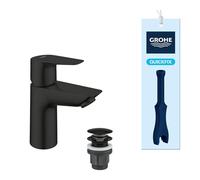 GROHE Start Edge QuickFix - Grifo de lavabo (Tamaño S, cuerpo liso, desagüe Push-Open, ahorro agua/energía, cartucho 28mm, QuickTool incluido), Negro Mate, 239002431