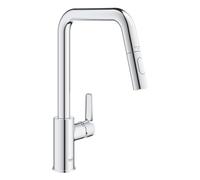 GROHE Start - Grifo de cocina con 2 tipos de chorro (monomando de cocina, extraíble, caño giratorio 360°, ahorro de agua, montaje sin herramientas), cromo, 30631000