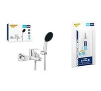 GROHE Start QuickFix + QuickGlue - Grifo mezclador para bañera (desviador: bañera/ducha, teleducha redonda de 11 cm, 1 chorro, Soporte de pared, Manguera de ducha 1.5m, Water Saving), Cromo, 25283002