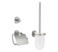 Grohe Start QuickFix - Set de accesorios 3-en-1, gris mate, Portarollos con tapa, colgador individual y set escobillero, para pegar (pegamento QuickGlue A1) o atornillar, ref. 41204DC0