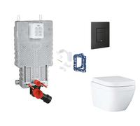 Grohe Uniset - Conjunto de instalación pre-pared, inodoro, asiento SoftClose, kit de lanzamiento de botón y tableta, Triple Vortex, phantom black SANI15BB5115