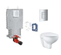 Grohe Uniset - Conjunto de instalación previa a la pared, inodoro, asiento SoftClose, botón Skate Cosmopolitan y juego de lanzamiento para tableta, cromado SANI15BB2113