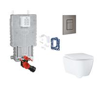 Grohe Uniset - Juego de instalación pre-pared, inodoro, asiento SoftClose, botón Skate Cosmopolitan y kit de lanzamiento para tableta, grafito duro cepillado SANI15BB5120