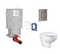 Grohe Uniset - Juego de instalación pre-pared, inodoro, asiento SoftClose, botón Skate Cosmopolitan y kit de lanzamiento para tableta, grafito duro cepillado SANI15BB5114