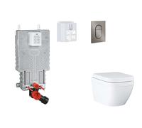 Grohe Uniset - Juego de instalación pre-pared, inodoro, asiento SoftClose y botón Arena Cosmopolitan S, Triple Vortex, Hard Graphite cepillado SANI15BB5106