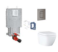 Grohe Uniset - Juego de instalación previa a la pared, inodoro, asiento SoftClose, botón Skate Cosmopolitan y kit de lanzamiento para tableta Triple Vortex, grafito duro cepillado SANI15BB5116