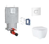 Grohe Uniset - Set de instalación pre-pared, inodoro, asiento SoftClose, botón Arena Cosmopolitan y kit de lanzamiento para tableta, blanco alpino SANI15BB3128