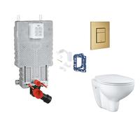 Grohe Uniset - Set de instalación pre-pared, inodoro, asiento SoftClose, botón Skate Cosmopolitan y kit de lanzamiento para tableta, cepillado Cool Sunrise SANI15BB4121