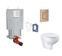 Grohe Uniset - Set de instalación pre-pared, inodoro, asiento SoftClose, botón Skate Cosmopolitan y kit de lanzamiento para tableta, cepillado Warm Sunset SANI15BB4123
