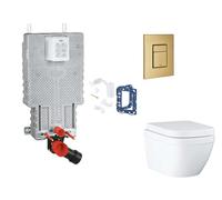 Grohe Uniset - Set de instalación pre-pared, inodoro, asiento SoftClose, botón Skate Cosmopolitan y kit de lanzamiento para tableta, Triple Vortex, cepillado Cool Sunrise SANI15BB4124