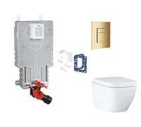 Grohe Uniset - Set de instalación pre-pared, inodoro, asiento SoftClose, botón Skate Cosmopolitan y kit de lanzamiento para tableta, Triple Vortex, Cool Sunrise SANI15BB4125