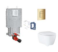 Grohe Uniset - Set de instalación pre-pared, inodoro, asiento SoftClose, botón Skate Cosmopolitan y kit de lanzamiento para tableta, Cool Sunrise SANI15BB4131