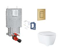 Grohe Uniset - Set de instalación pre-pared, inodoro, asiento SoftClose, botón Skate Cosmopolitan y kit de lanzamiento para tableta, cepillado Cool Sunrise SANI15BB4130