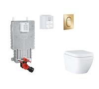 Grohe Uniset - Set de instalación pre-pared, inodoro, asiento SoftClose y Arena Cosmopolitan S, Triple Vortex, botón Cool Sunrise SANI15BB4110