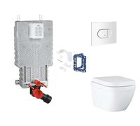 Grohe Uniset - Set de montaje pre-pared, inodoro, asiento SoftClose, botón Arena Cosmopolitan y kit de lanzamiento para tableta, Triple Vortex, blanco alpino SANI15BB3122