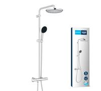 GROHE Vitalio 250 - Columna de ducha con grifo termostatico (ducha de lluvia con termostato, brazo giratorio, bloqueo a 38°C, sistema antical), redondo, cromo, 26677001