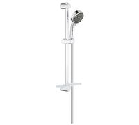 GROHE Vitalio Comfort 100- Conjunto de ducha con bandeja (teleducha 10 cm con 2 chorros, ducha 60 cm, soportes de pared metal, flexo 1,75 m, menor consumo agua, instalación QuickGlue), cromo, 26398000
