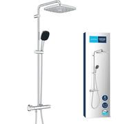 GROHE Vitalio Comfort 250, columna de ducha con termostato, cabezal de ducha de 25 cm, cromo, ahorro de agua, manguera de ducha de 1,75 m