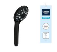 GROHE Vitalio Joy 110 - Teleducha/Alcachofa 11 cm, 3 chorros (Rain, Massage, SmartRain), sistema antical, montaje universal, ahorro de agua 9,5 l/min, negro mate, 273192430