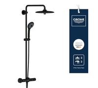 GROHE Vitalio Joy 260 - Sistema de ducha con termostato y bandeja (Ahorro de agua, Cabezal 26cm 3 chorros con rótula, Teleducha 11cm 3 chorros, Flexo 1.75m), Negro Mate, 264032432