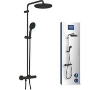 GROHE Conjunto de ducha termostático Vitalio Start System, rociador 25 cm efecto lluvia, negro mate