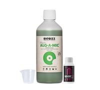 GROWMANIA Alg-A-Mic de BioBizz 250 ml + Muestra Boost Up de Up Nutrients + Vaso Medidor | Revitalizador Orgánico para Plantas | Ideal para Recuperación de Estrés en Macetas Pequeñas