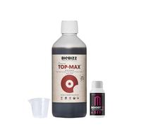 GROWMANIA Top Max de BioBizz 250 ml + Muestra Boost Up de Up Nutrients + Vaso Medidor | Potenciador Orgánico de Floración | Ideal para Cultivos Pequeños y Macetas