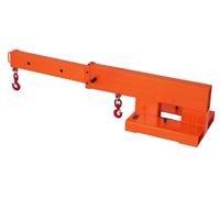 Grúa con pluma articulada para carretillas elevadoras, con una capacidad de 2495 kg, sistema de elevación para grúa móvil con 2 ganchos, mecanismo telescópico manual de 1200-1867 mm, y equipo de engan