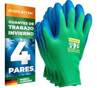 GRÜNTEK 4 Pares Guantes de Trabajo y Jardinería Hombre/Mujer Talla XL/10. Guante de Invierno con Forro y Palma de Latex