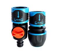 GRÜNTEK Conector de Manguera y Aspersorde Riego Cesped de 1/2 ' 3/4' 5/8 'con AQUA-STOP - Juego de 2 conectores universales pra Herremientas de Riego
