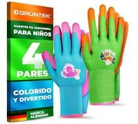 GRÜNTEK Guantes de Jardinería para Niños y Niñas- Talla 6 (XS) - Juego de 4 pares - Testado y Certificado según EN 420 & EN 388 - Revestimiento de espuma de Látex
