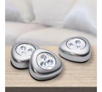 Grundig Foco LED de 5 unidades, iluminación para armario, lámpara táctil, funciona con pilas, autoadhesivos, plástico, color plateado