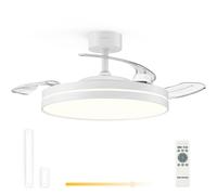 Grunkel Ventilador de techo 42” DC 30W, aspas retráctiles, luz LED 24W, 6 velocidades
