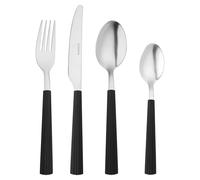 Grunwerg Bistro Cubiertos, Juego de 16 piezas, Acero inoxidable 18/0, Mango rayado, Negro