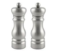Grunwerg Gmill Juego de 2 Molinillos de Acero Inoxidable para Sal y Pimienta con Molinillo Cerámico Ajustable, Diseño Tradicional, 14cm, Acabado Satinado