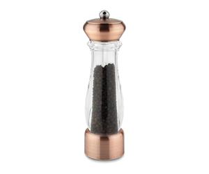 Grunwerg Gmill Molino de sal o pimienta de bronce y acrílico, mecanismo de molienda de cerámica duradera, 6 cm x 6 cm x 21 cm