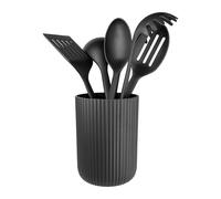Grunwerg Greenworks Juego de 5 utensilios de PET reciclado, cucharón para sopa, espátula para espaguetis, cuchara ranurada, cuchara para servir, espátula ranurada y recipiente para utensilios, negro
