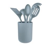 Grunwerg Greenworks Juego de 5 utensilios de PET reciclado, cucharón para sopa, servidor de espaguetis, cuchara ranurada, cuchara para servir, espátula ranurada y recipiente para utensilios, gris